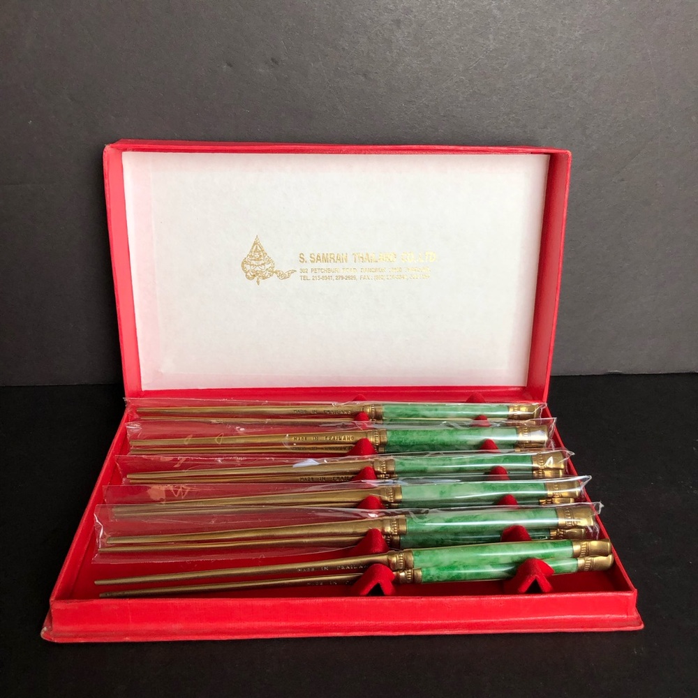 Vintage 6 Pairs Chopsticks Brass 8 inch Made in Thailand NIB